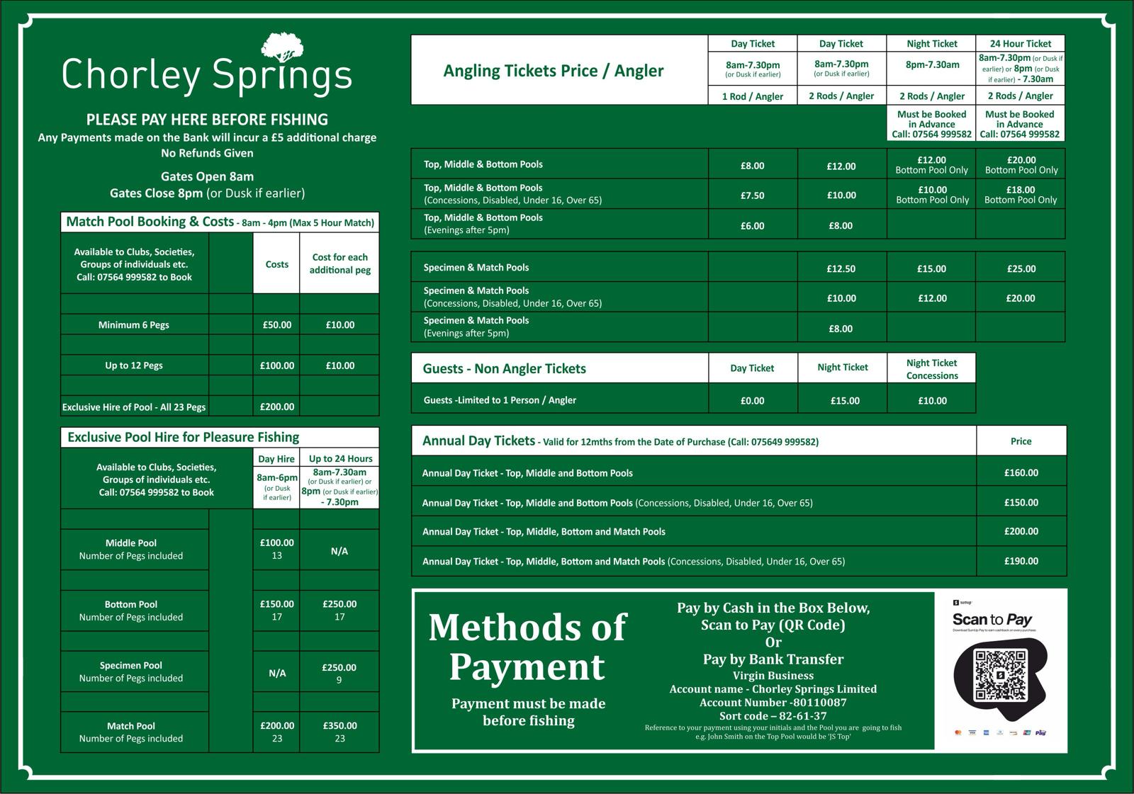 Printable Ticket Price List